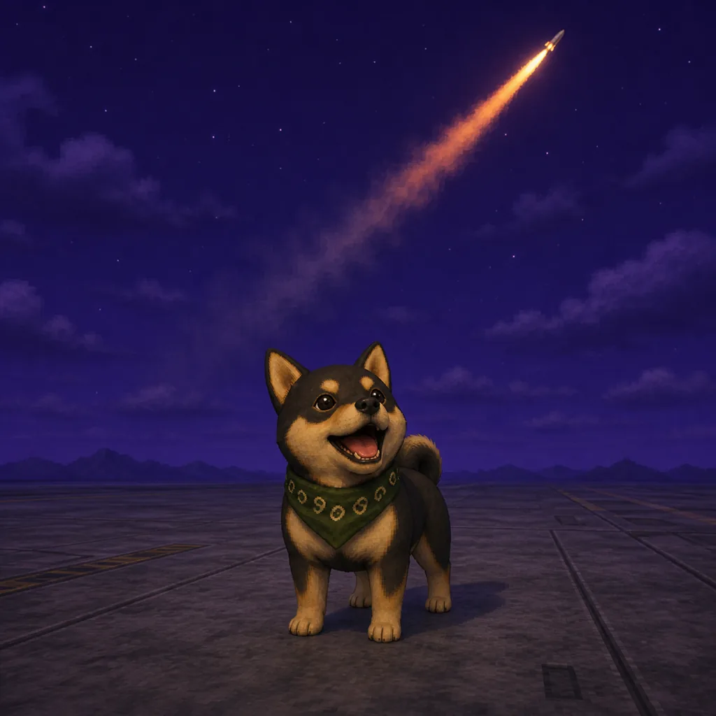 Dog alone on a launch pad watching a rocket leave